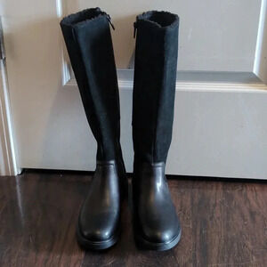 Clarks Unstructured leather tall shaft Boots- Black